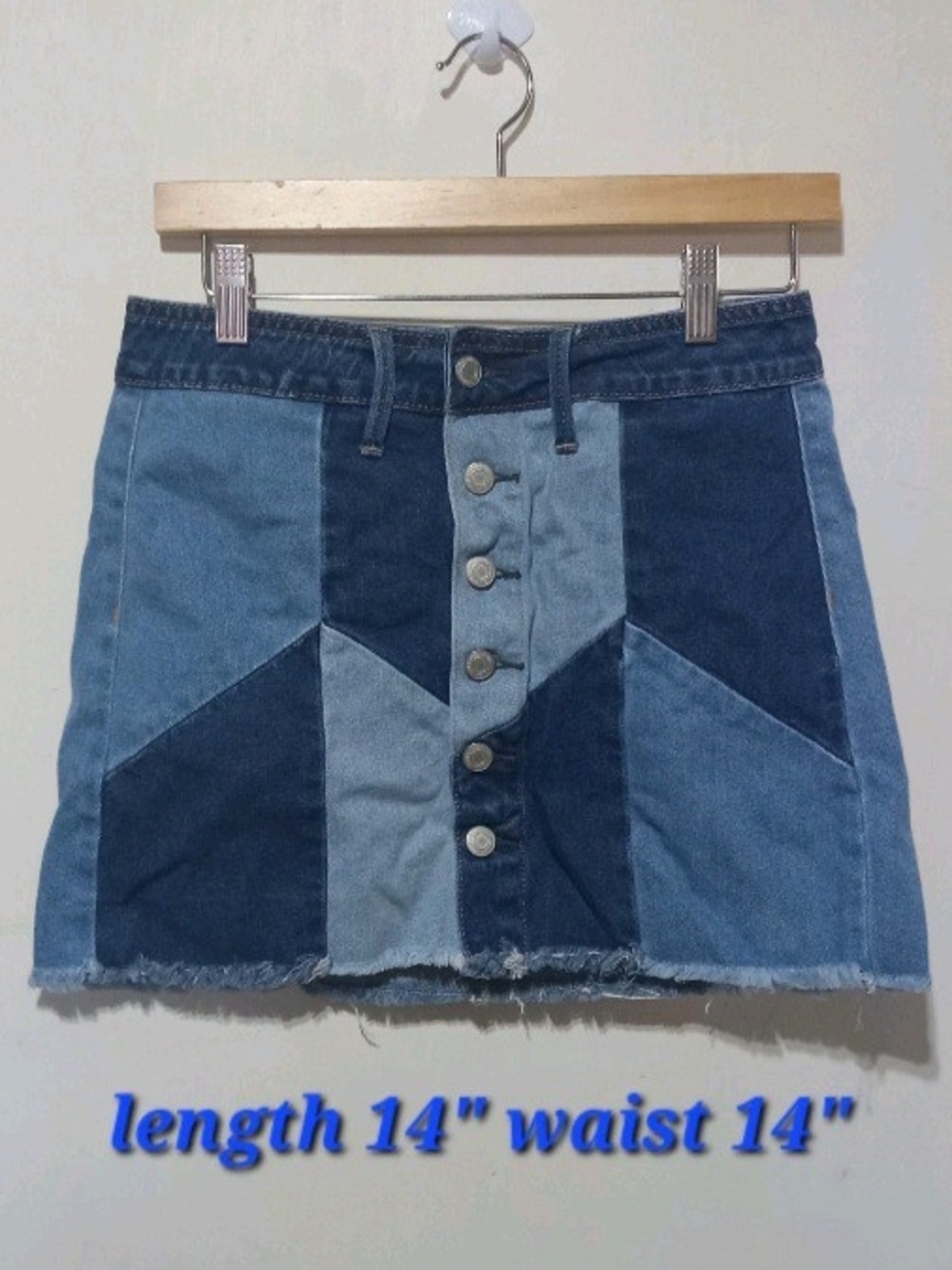 American Eagle Outfitters Patchwork Blue Denim Mini Skirt